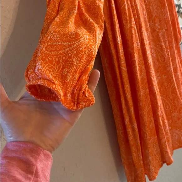 Old Navy Orange Paisley Open Shoulder Dress - Picture 5 of 13
